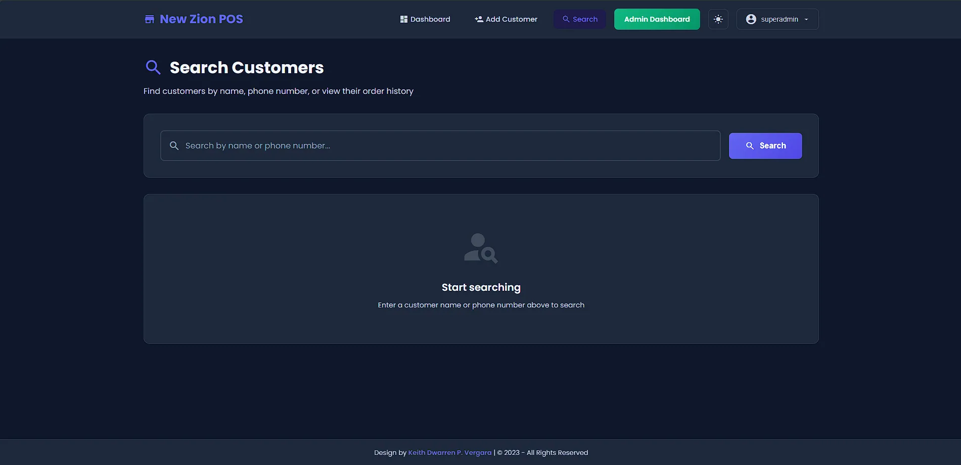 Search customers screen with empty state